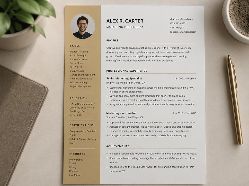 The Cadence resume template preview