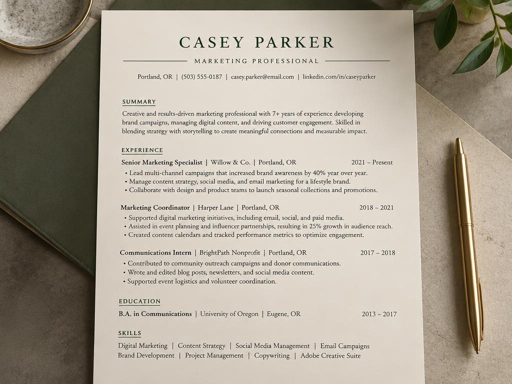 The Sterling resume template preview
